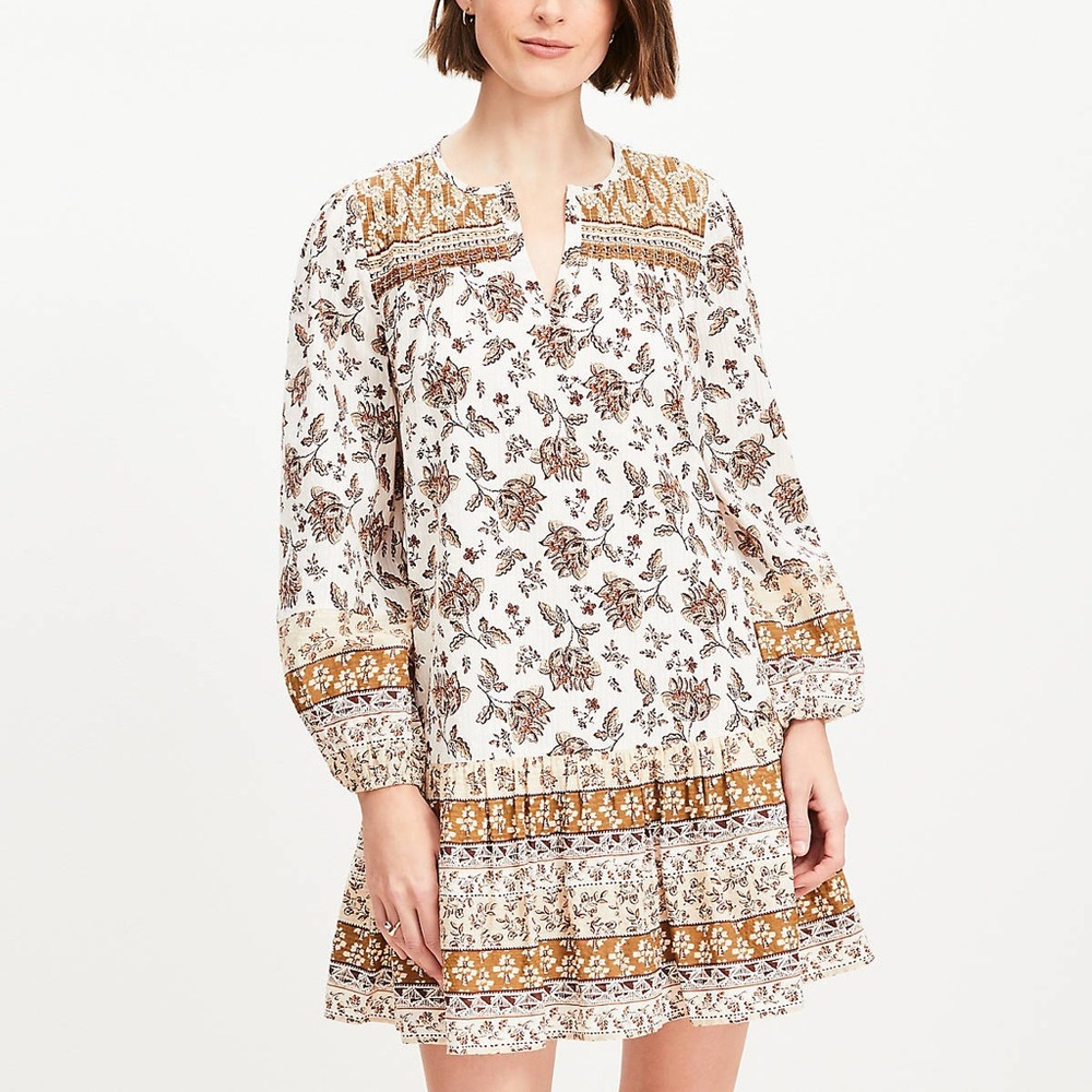 LOFT Floral Pleated Flounce Mini Dress